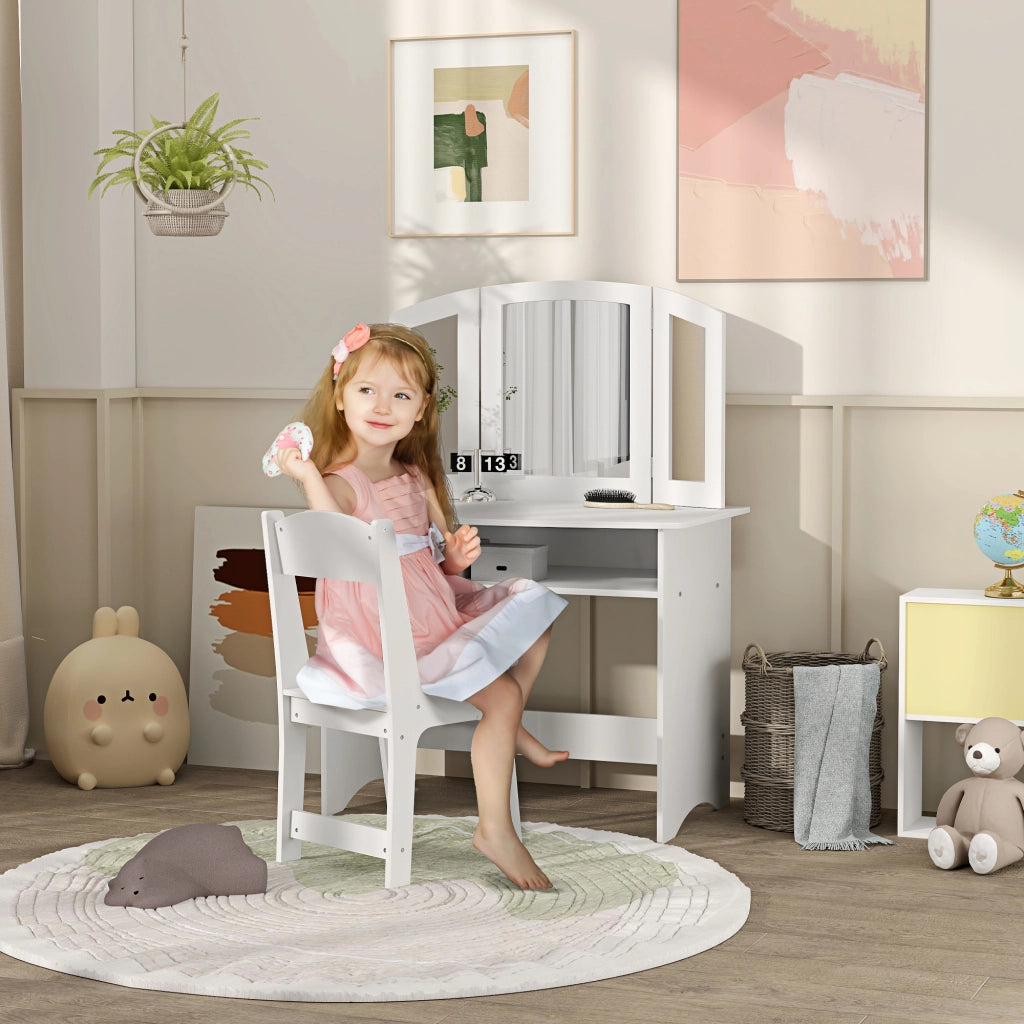 Tavolo Toeletta con Specchio e Sedia per Bambini ¨C Minimal ¨C Bianco Legno