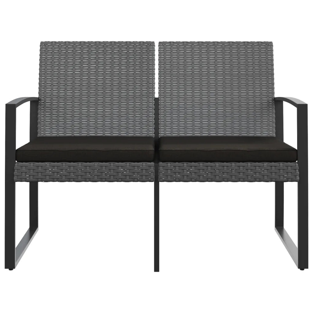 Panca da Giardino a 2 Posti con Cuscini Rattan PP Grigio Scuro 360211