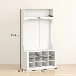 APPENDIABITI con panca e 12 scomparti scarpe 100x35x172,2 cm Bianco