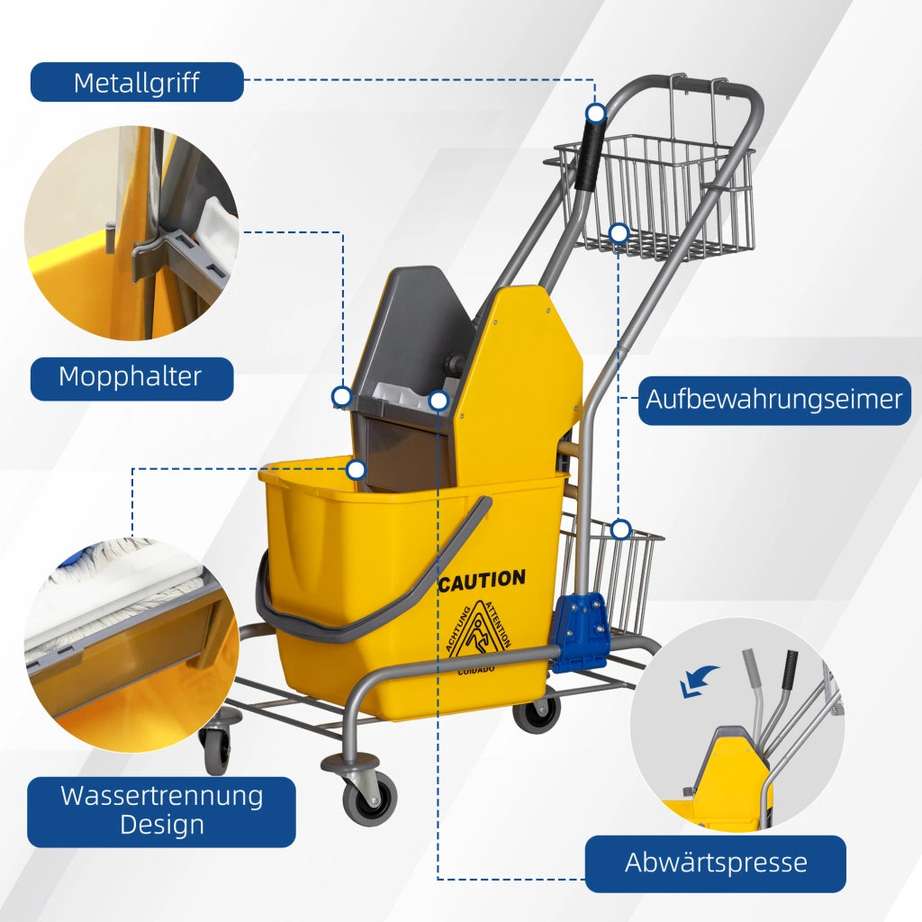 Secchio per lavaggio pavimenti con ruote ¨C Minimal ¨C Giallo, plastica, metallo