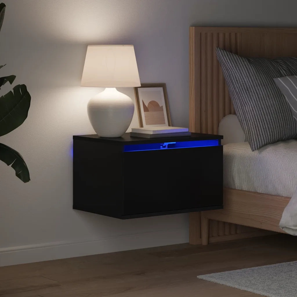 Comodino a Parete con Luci LED Nero 836828