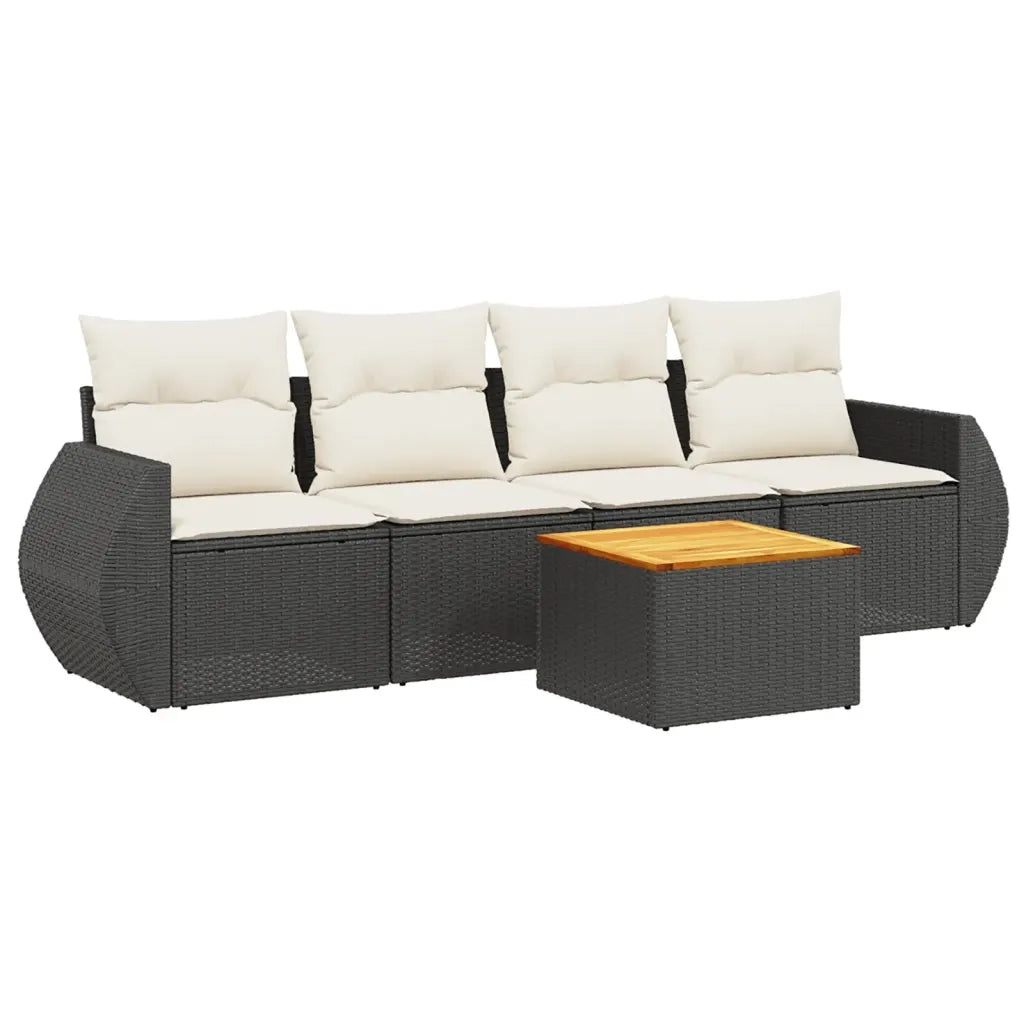 Set Divani da Giardino 5 pz con Cuscini in Polyrattan Nero