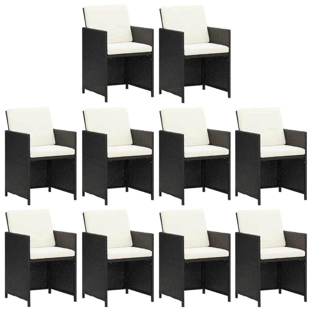 Set da Pranzo da Giardino 11 pz con Cuscini in Polyrattan Nero 3095599