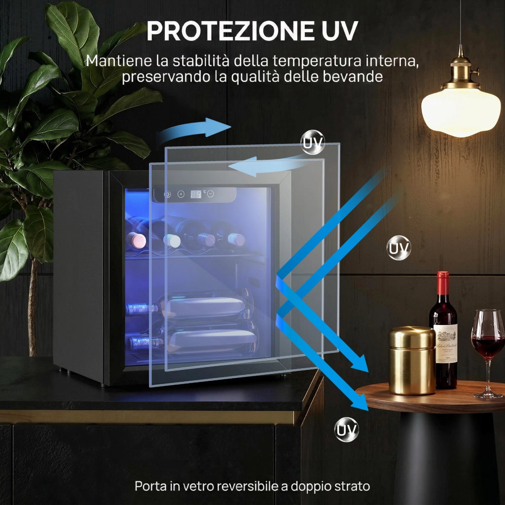 Cantinetta Vino Refrigerata 12 Bottiglie ¨C Minimal ¨C 36L, Nero, Vetro Anti UV