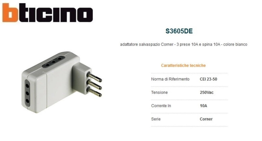 Kit Adatt.Corner 3 Pr 10A Sp 10A Bco - Bticino