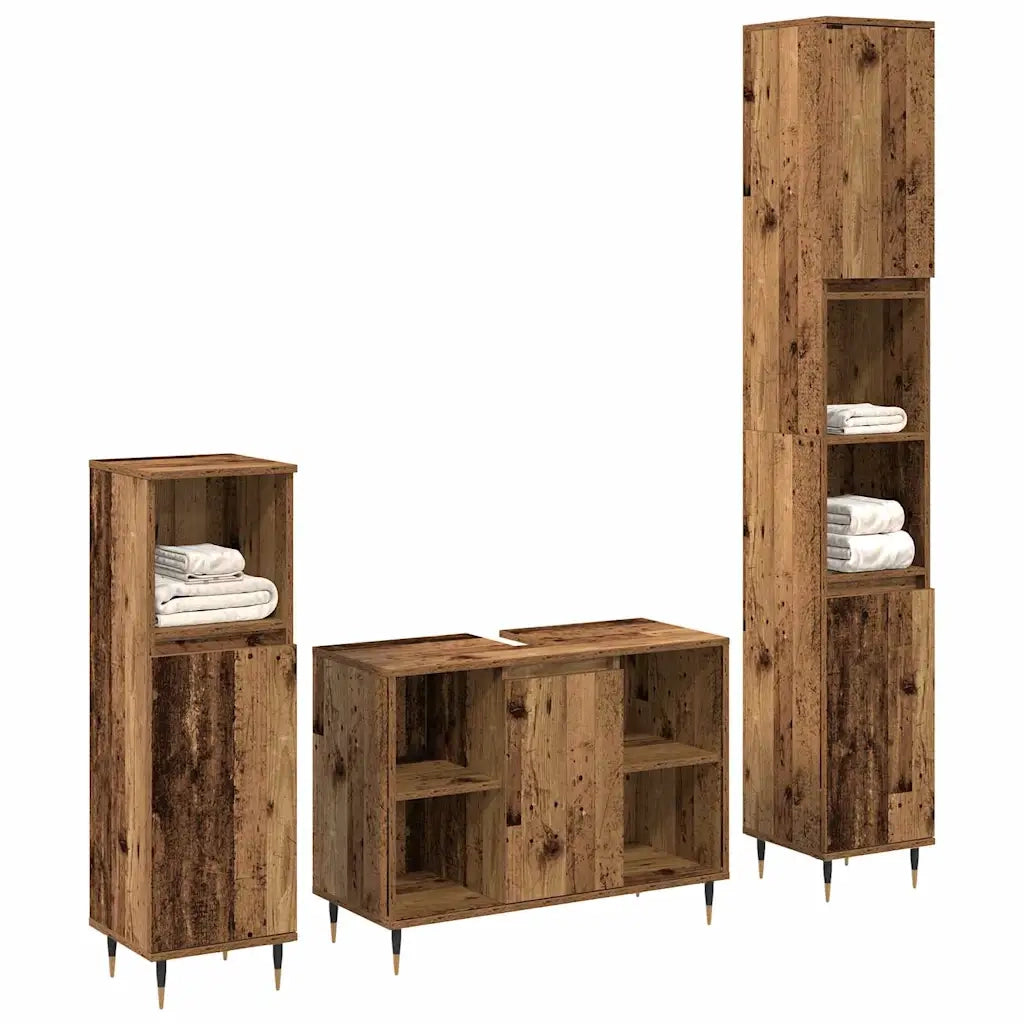 Set di mobili per il bagno con lo scaffale 3 pcs Legno vecchio