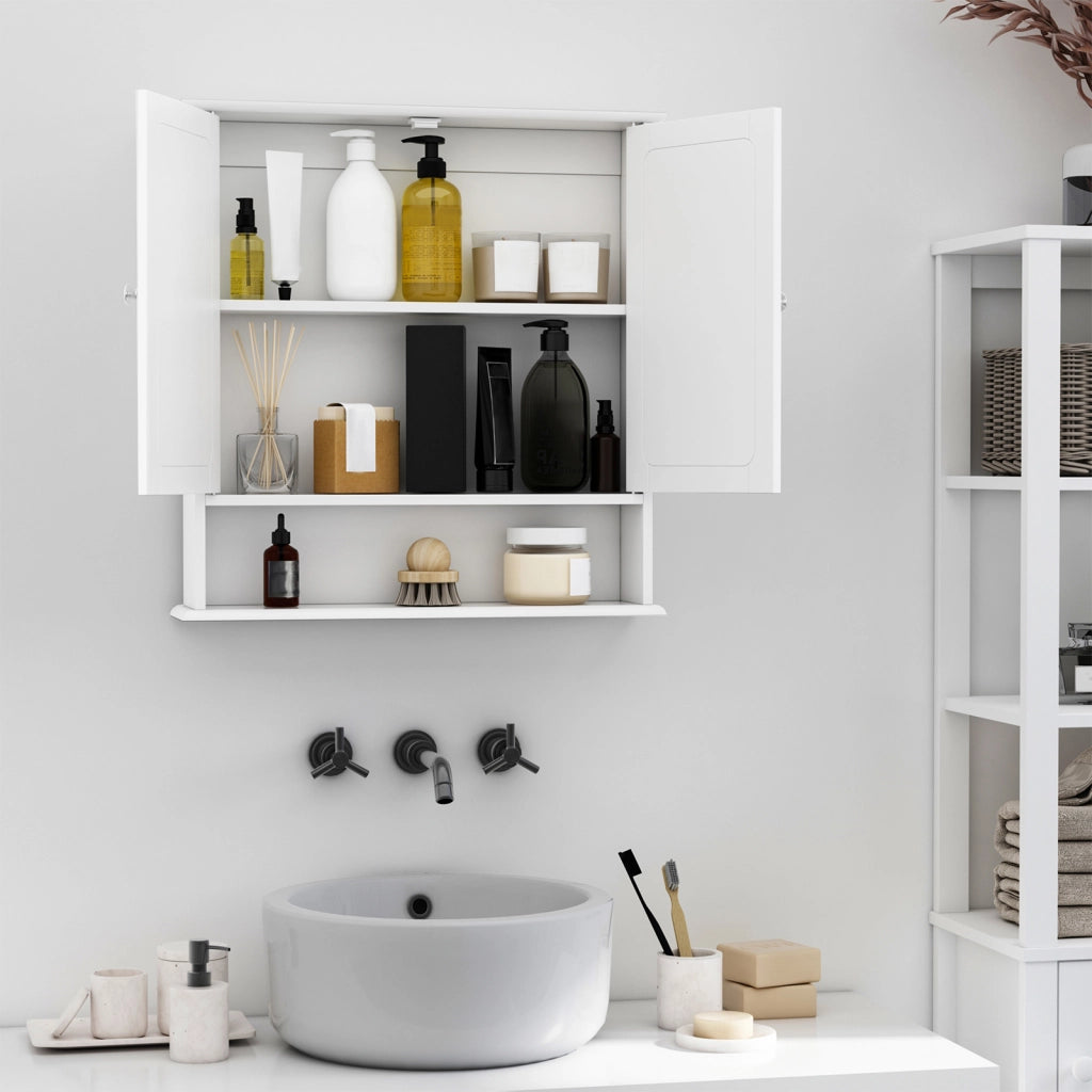 Armadietto Bagno con Specchio e 2 Ante ¨C Minimal ¨C Bianco 56x13x58cm