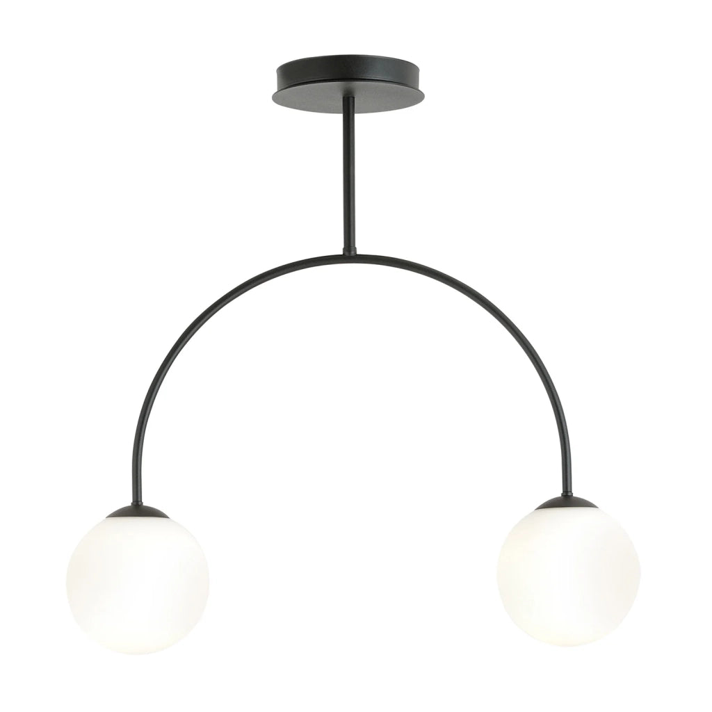 Plafoniera Moderna Utu 2 Luci In Acciaio Nero E Vetro Bianco