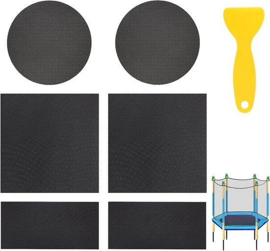 Kit di riparazione per trampolino con adesivi in gomma autoadesivi e schraper per riparare crepe e buchi