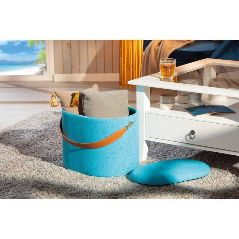 Pouf Inter Link con contenitore e maniglia in ecopelle colore azzurro