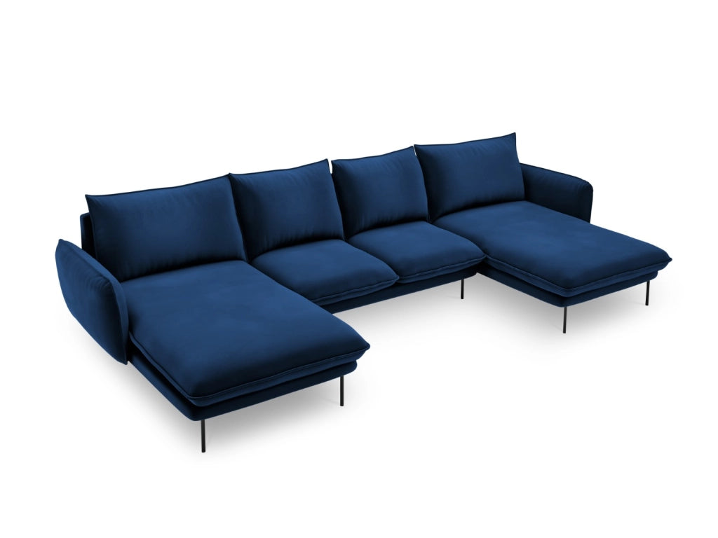 Cosmopolitan Design - Divano panoramico "Vienna" 6 posti in velluto blu reale 