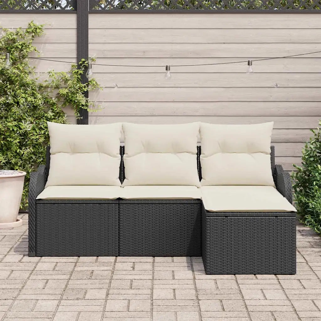 Set Divano da Giardino con cuscino 4 pcs Nero Poly Rattan 3345647