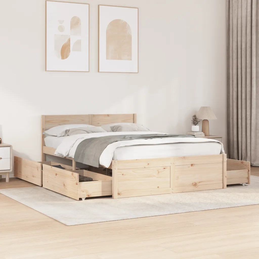 Letto senza Materasso-Struttura Letto 140x190 cm in Legno Massello di Pino 316743