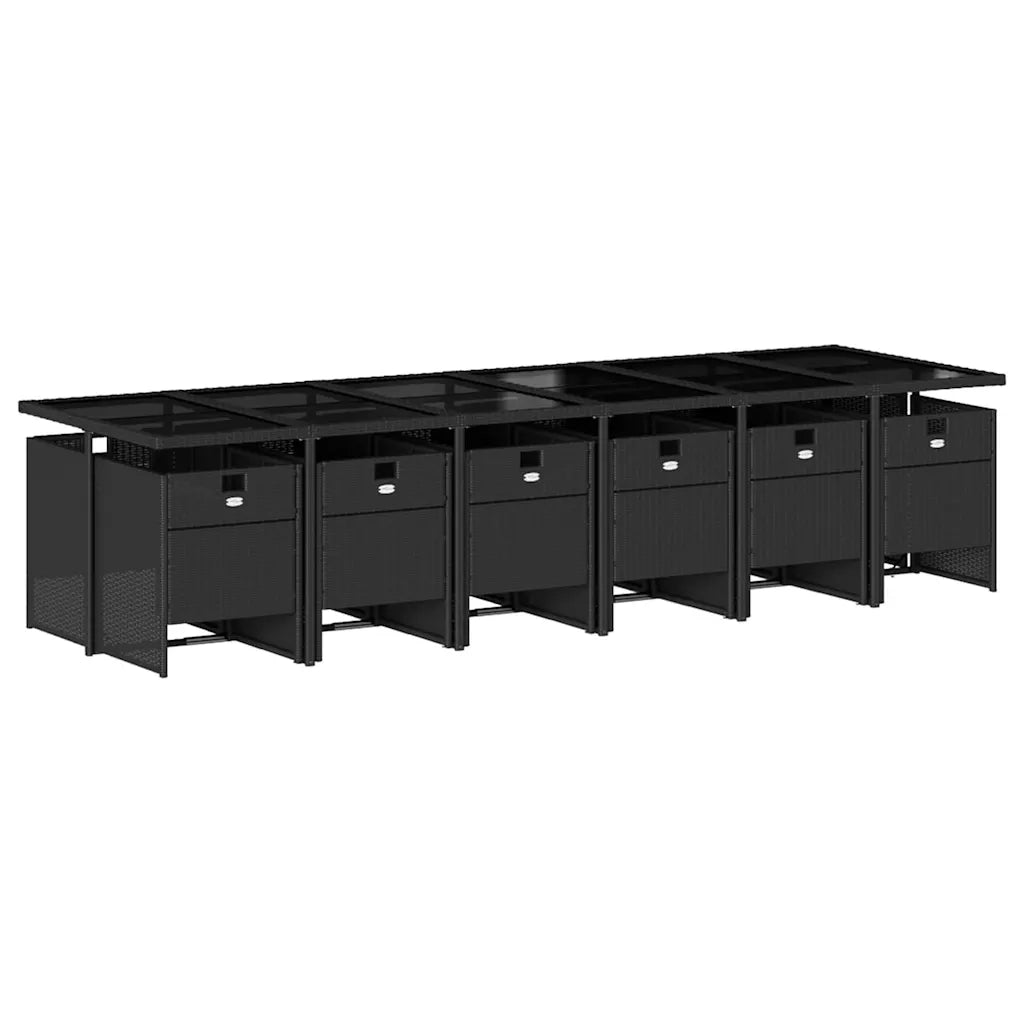 Set da Pranzo da Giardino 13pz con Cuscini Nero in Polyrattan 3210583
