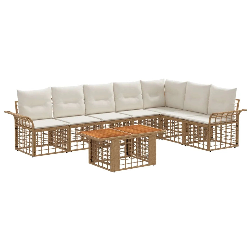 Set Divano da Giardino 8 pz Naturale e Bianco Crema polyrattan 3437982