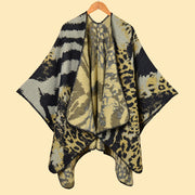 Sciarpa/mantella calda da donna in jacquard con spacco laterale, scialle classico con stampa animalier, ideale per le passerelle.
