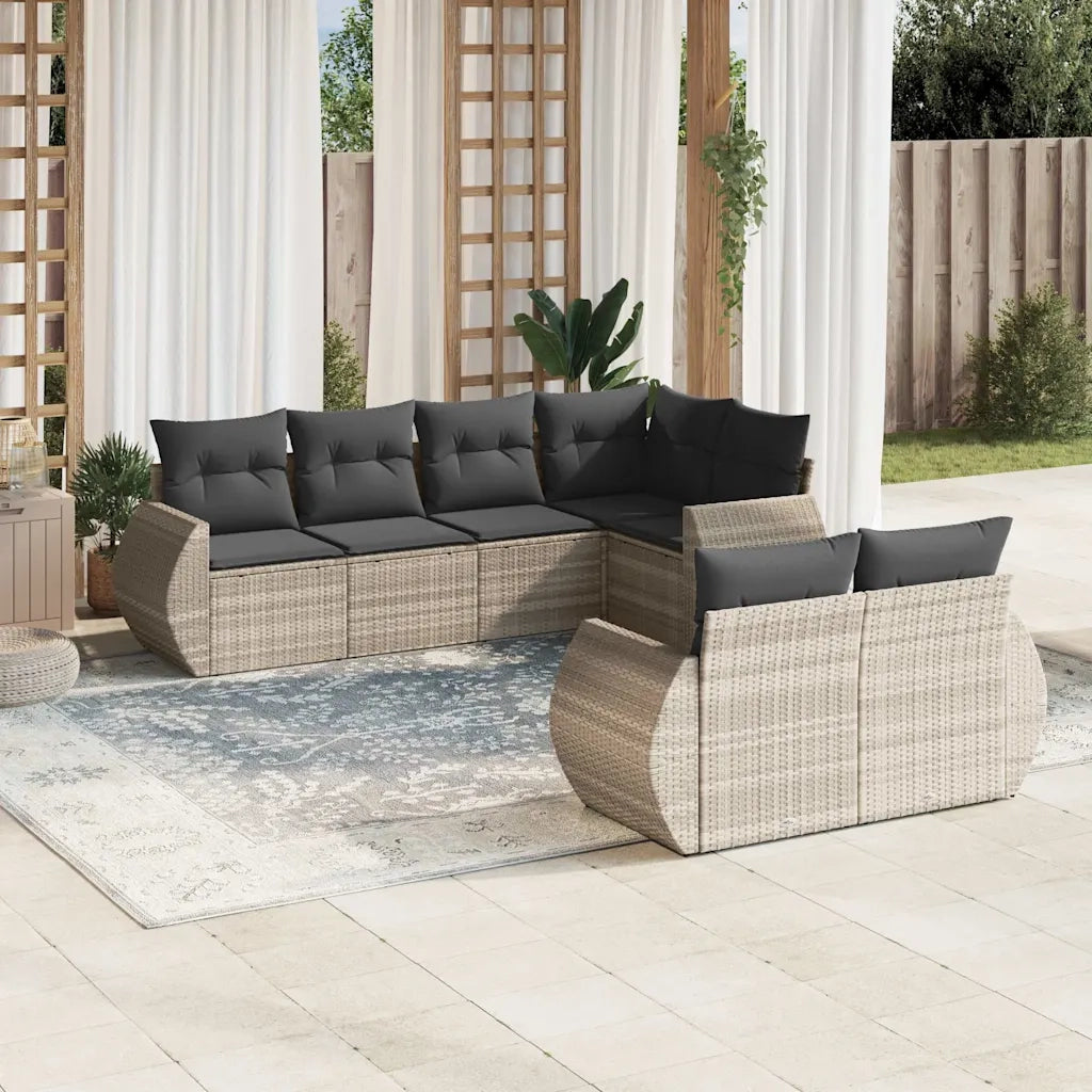 Set Divani da Giardino 7pz con Cuscini Grigio Chiaro Polyrattan 3221611