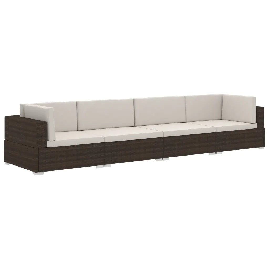 Set Divani da Giardino 4 pz con Cuscini in Polyrattan Marrone 47269