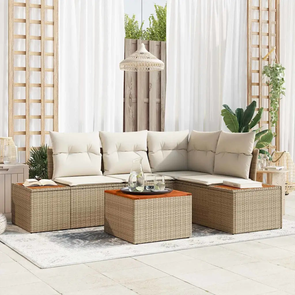 Set Divano da Giardino con cuscino 5 pcs Beige Poly Rattan 3348082