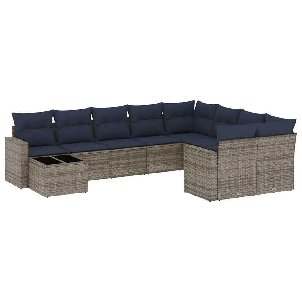 Set Divani da Giardino 10 pz con Cuscini Grigio in Polyrattan 3219451