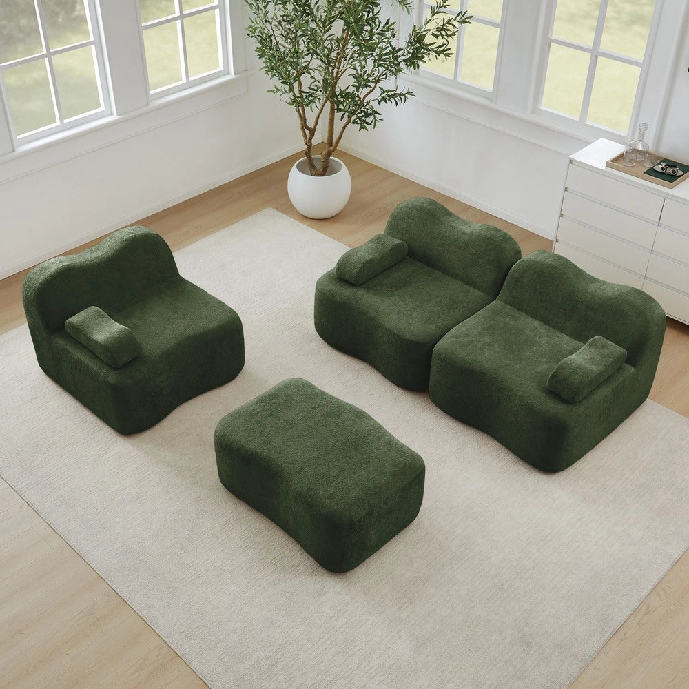 Divano Angolare Modulare 3 Posti con Ottoman ¨C Xylo ¨C Verde, Cuscini, Braccioli Mobili