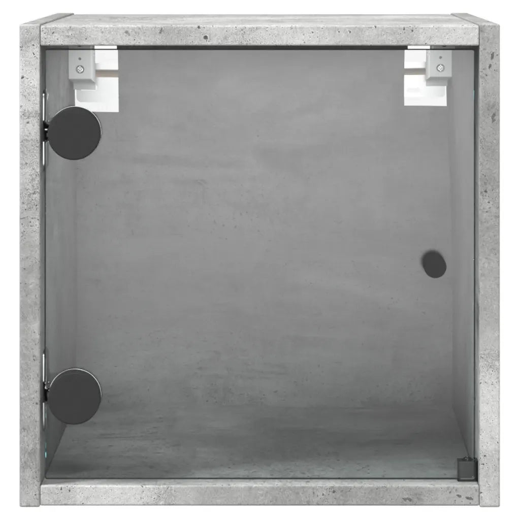 Set di 2 Comodini | Armadio da Notte | Mobiletto da notte con Ante in Vetro Grigio Cemento 35x37x35 cm