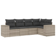 Set Divano da Giardino 5pz | Set Salotto da Giardino con Cuscini Grigio Chiaro Polyrattan