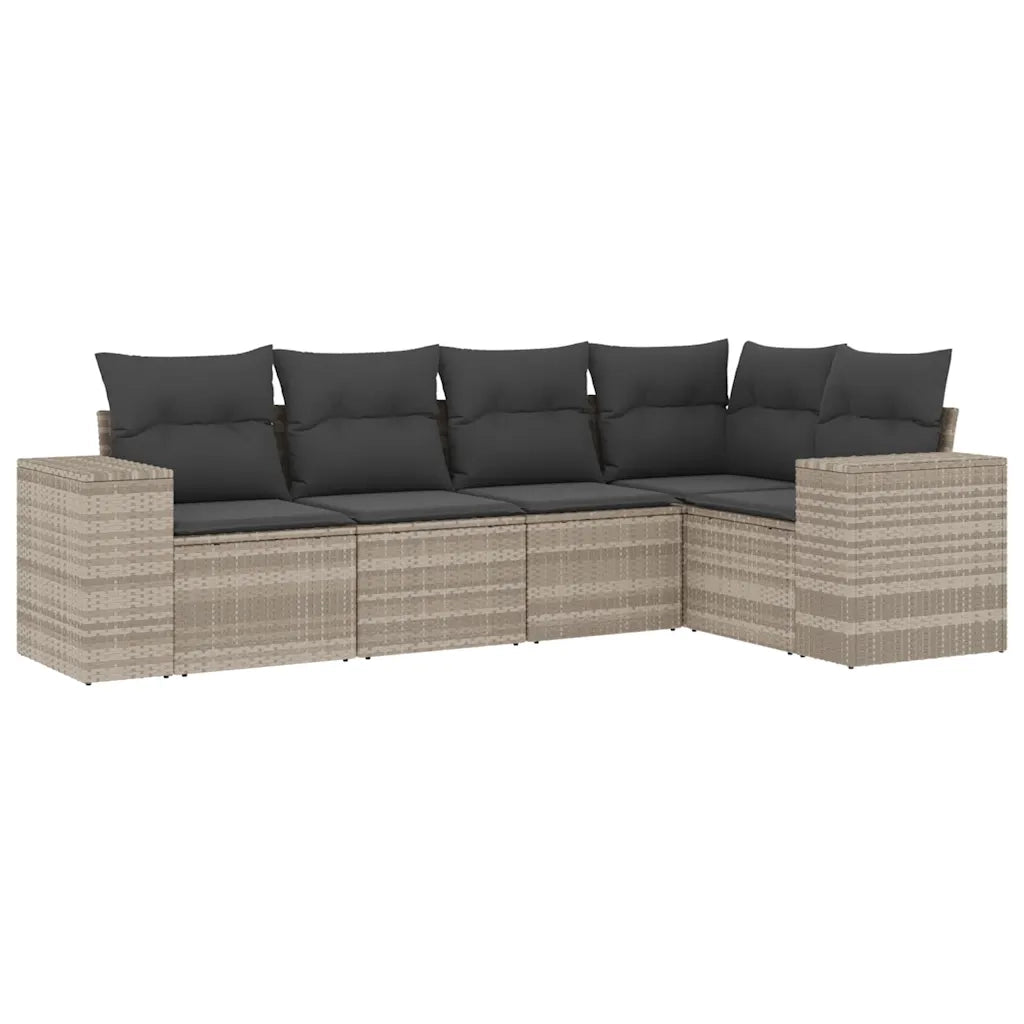 Set Divano da Giardino 5pz | Set Salotto da Giardino con Cuscini Grigio Chiaro Polyrattan