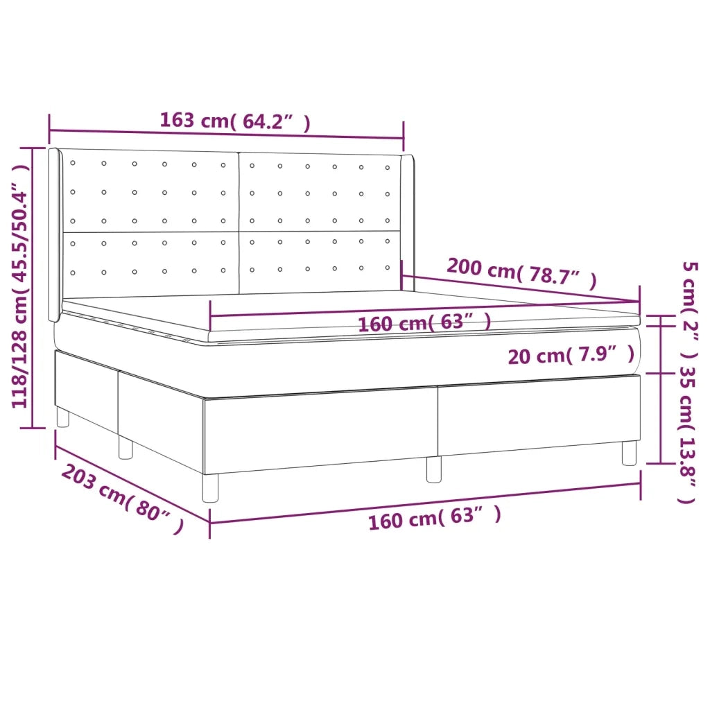 Letto a Molle Materasso e LED Marrone Scuro 160x200 cm Tessuto 3139208