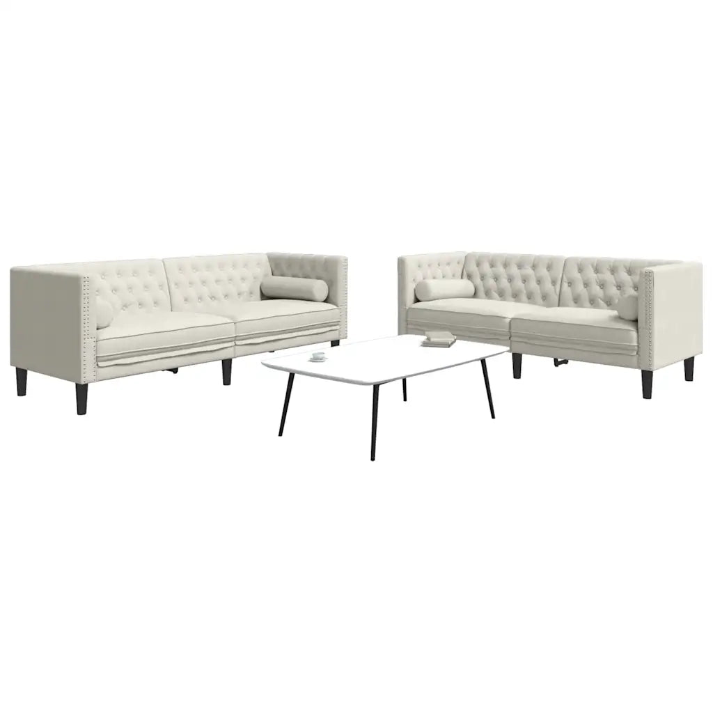 Set Divani Chesterfield 2pz con Cuscini Crema Velluto 3209298