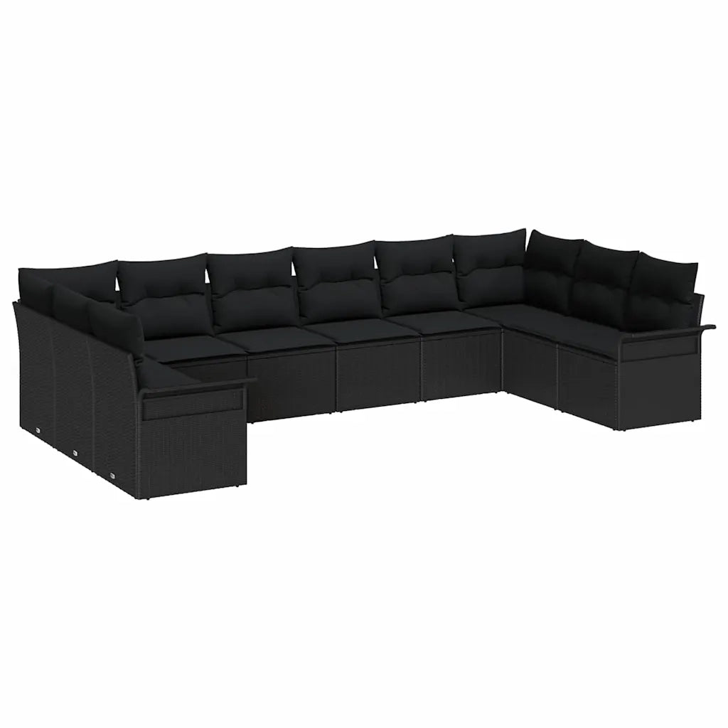 Set Divano da Giardino con cuscino 10 pcs Nero polyrattan