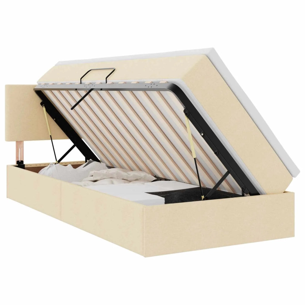 Letto con contenitore e LED con led Crema 90 x 200 cm Tessuto 3371059