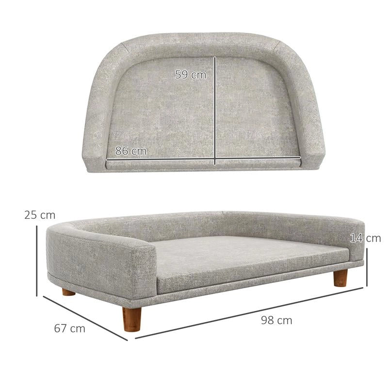 DIVANO PER CANI DI TAGLIA GRANDE CON CUSCINO SFODERABILE IN POLIESTERE E LEGNO 98X67X25 CM GRIGIO