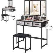 Cassettiera per Trucco con Specchio e Sgabello ¨C Minimal ¨C Grigio Tessuto 3 Cassetti