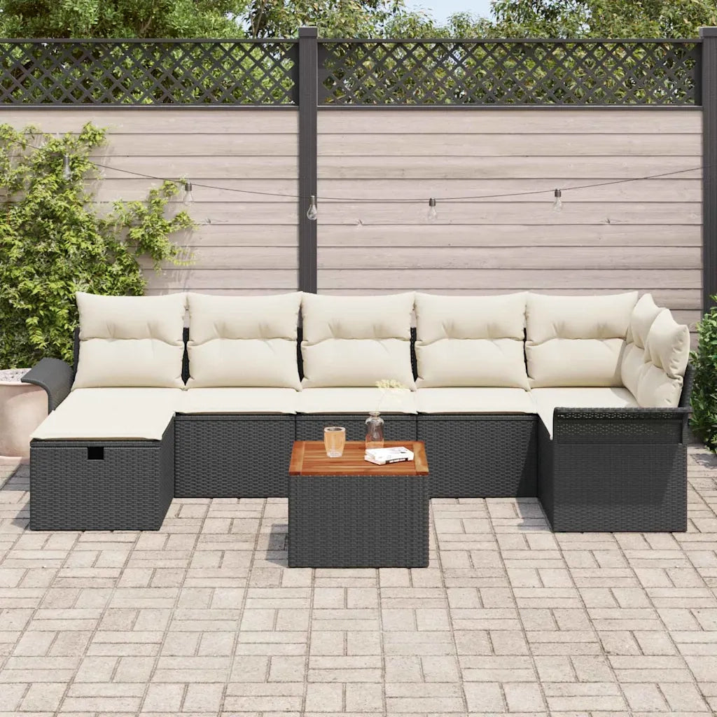 Set Divano da Giardino con cuscino 8 pcs Nero Poly Rattan 3360792
