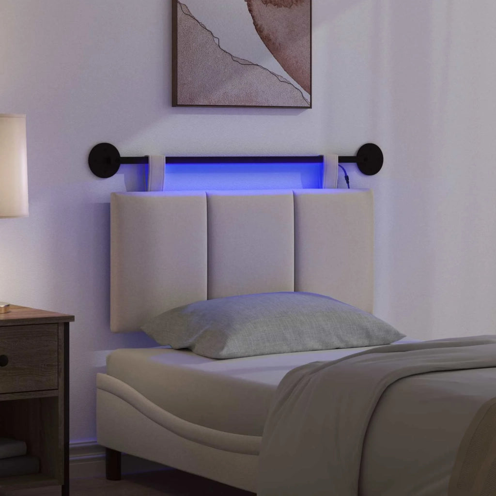 Testiera sospesa Con luce LED Crema Tessuto 3424757