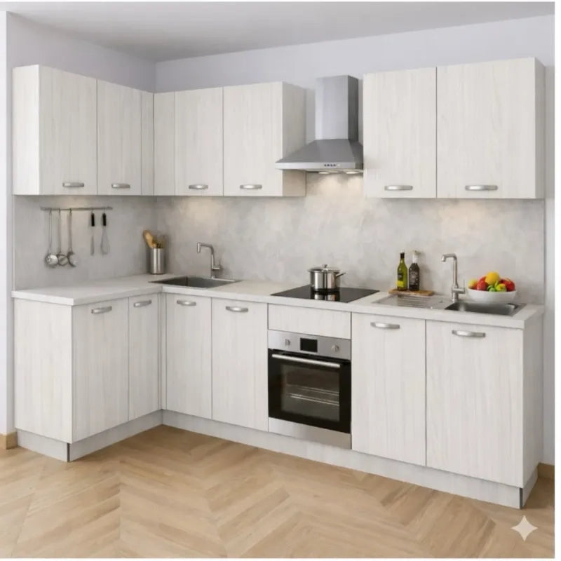 Pensile Cucina  in Legno Nobilitato Larice Bianco Mobile Alto con 2 Ante, Pensile Componibile Moderno Made in Italy (H72XL70XP33cm)