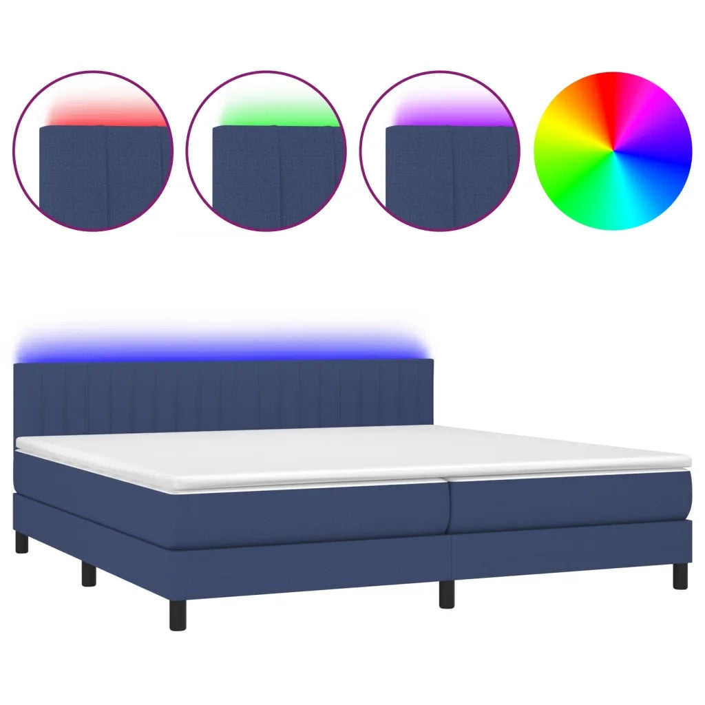 Letto a Molle Materasso e LED Blu 200x200cm in Tessuto 3133347