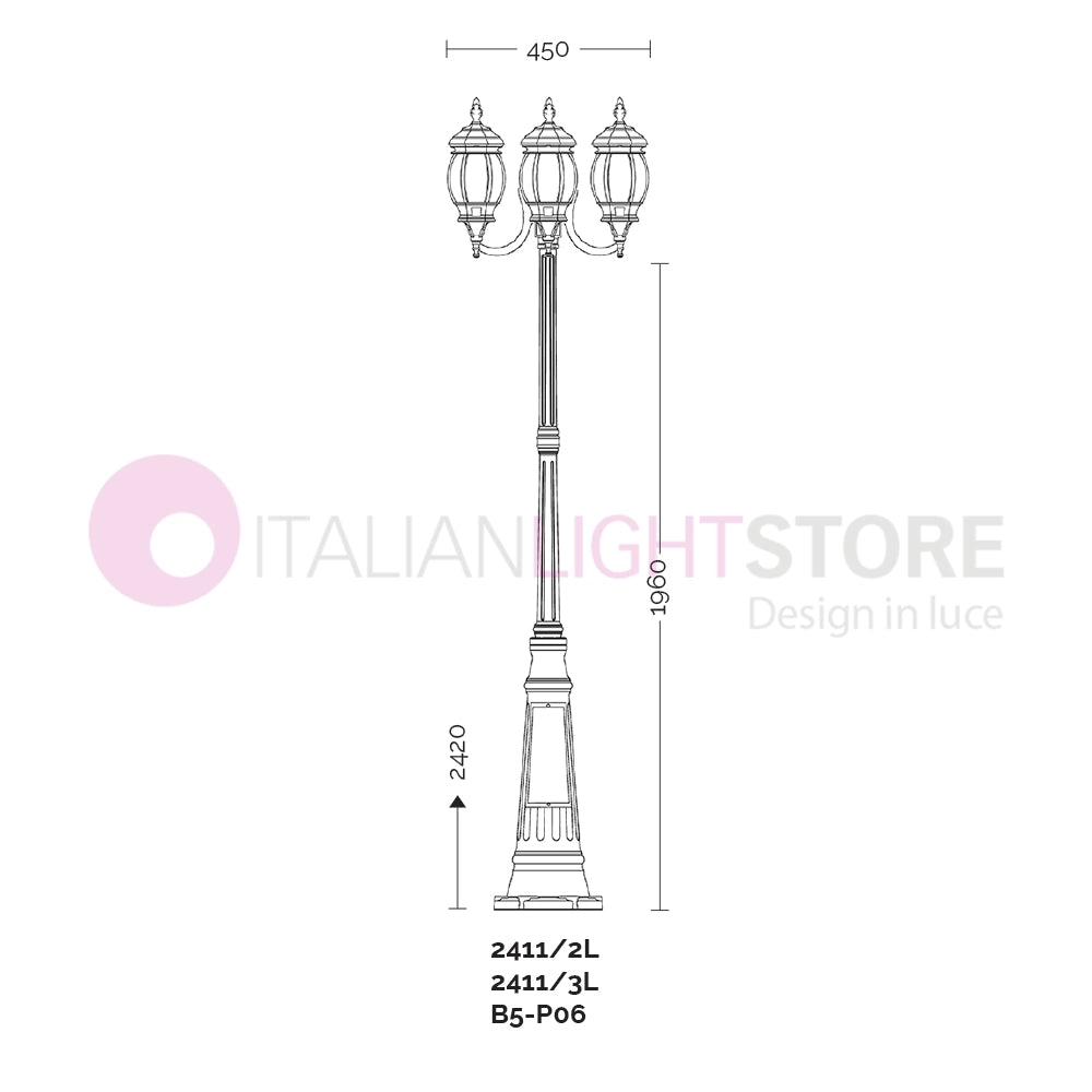 ENEA Lampione a 2 luci h.242 in Alluminio per Esterno Viale Giardino NERO-RAME
