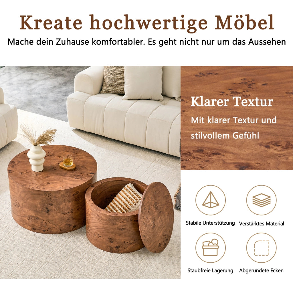 TAVOLI da caffè nesting Set da 2 pezzi MDF marrone con contenitore