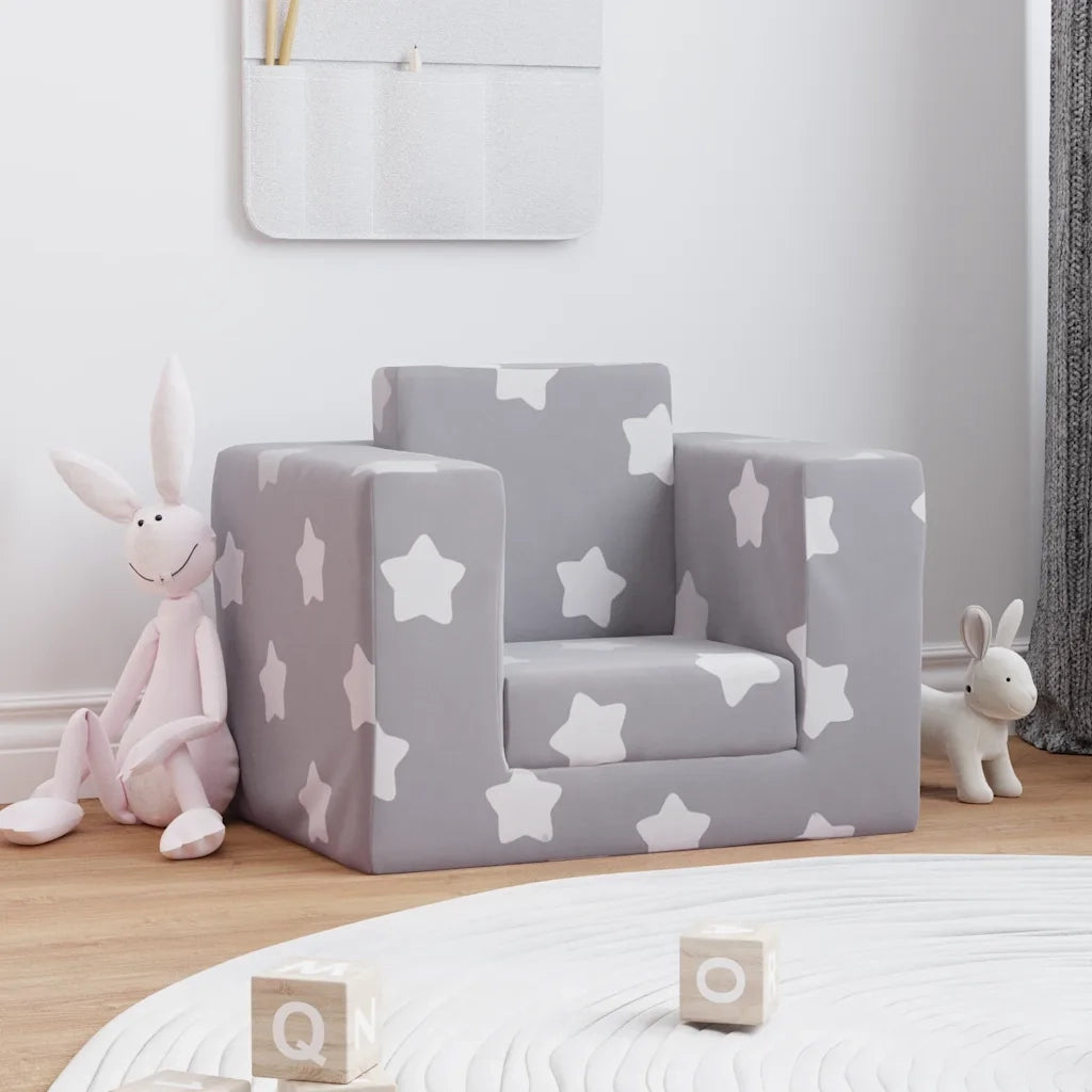 Divano Letto Bambini Grigio Chiaro con Stelle Morbido Peluche 4104802