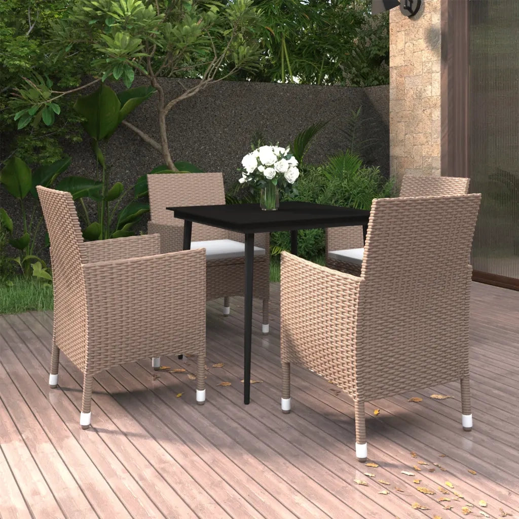 Set da Pranzo per Giardino 5 pz con Cuscini Polyrattan e Vetro 3099752