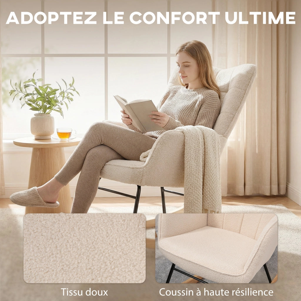 Poltrona a dondolo ¨C Minimal ¨C beige, effetto lana, 71x98x101 cm