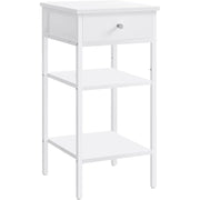 Comodino moderno alto con cassetto e ripiani in bianco