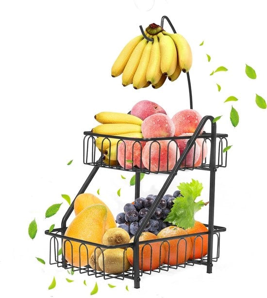 Fruitiera a due piani con contenitore per banane (nero)