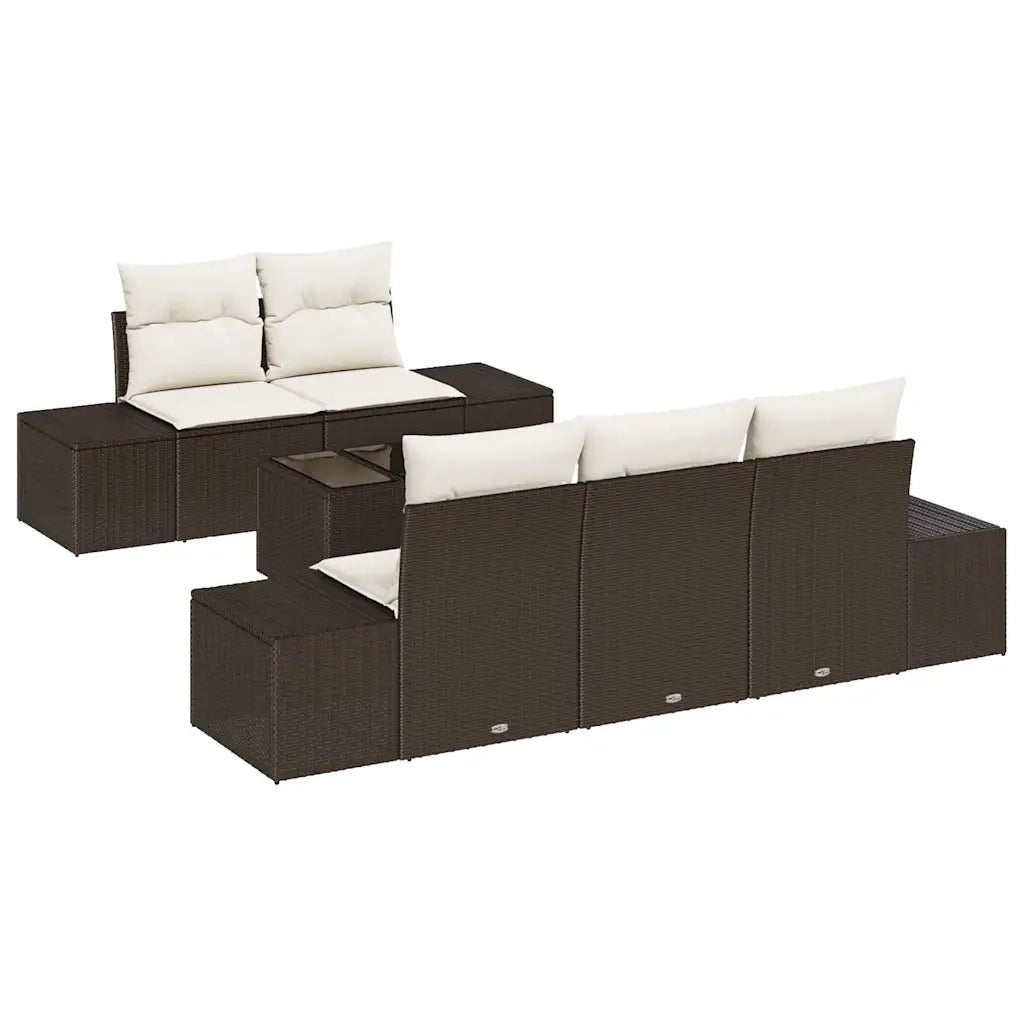 Set Divano da Giardino 6 pcs Marrone e Crema polyrattan