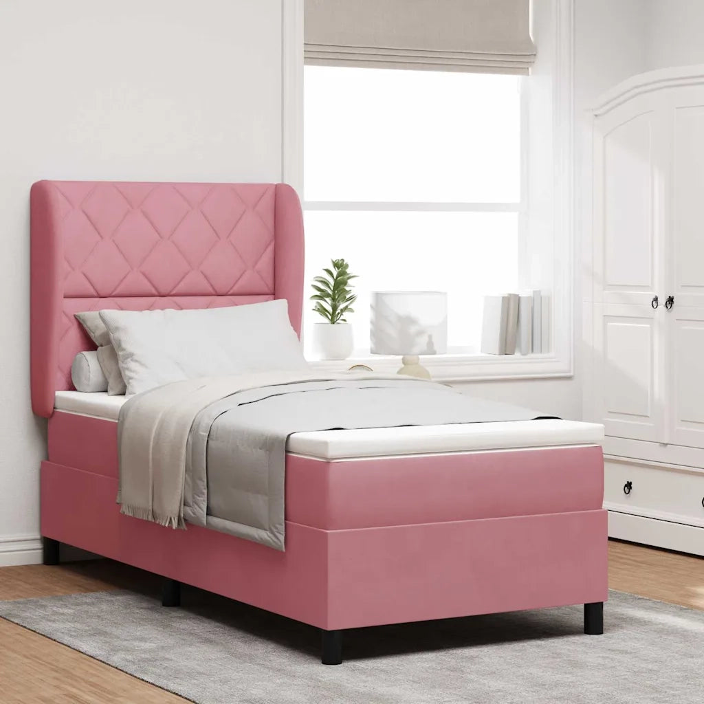 Letto a molle con materasso Rosa 200 x 100 cm Velluto 3340975