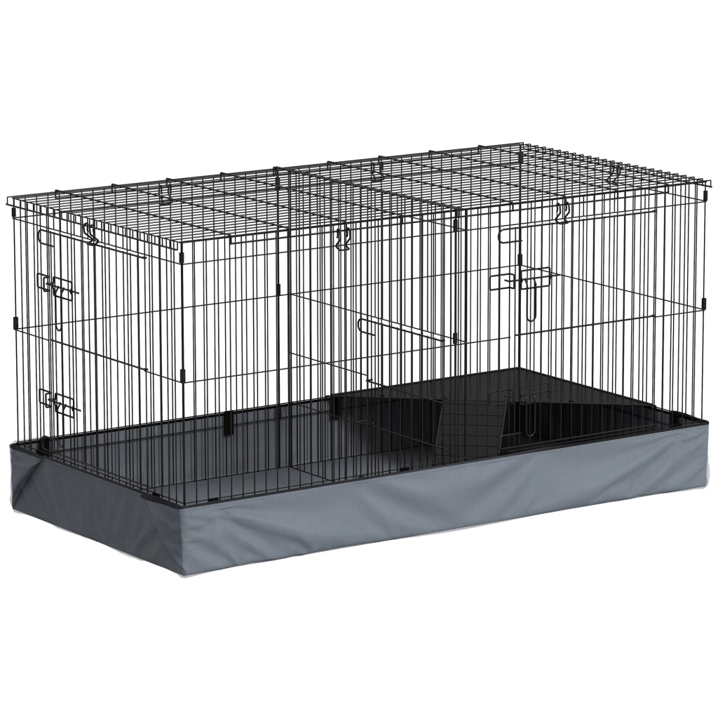 Gabbia per Piccoli Animali 2 in 1 ¨C Xylo ¨C Coperchio Rimovibile, Sezioni Separate, 121x61x61 cm, Nero