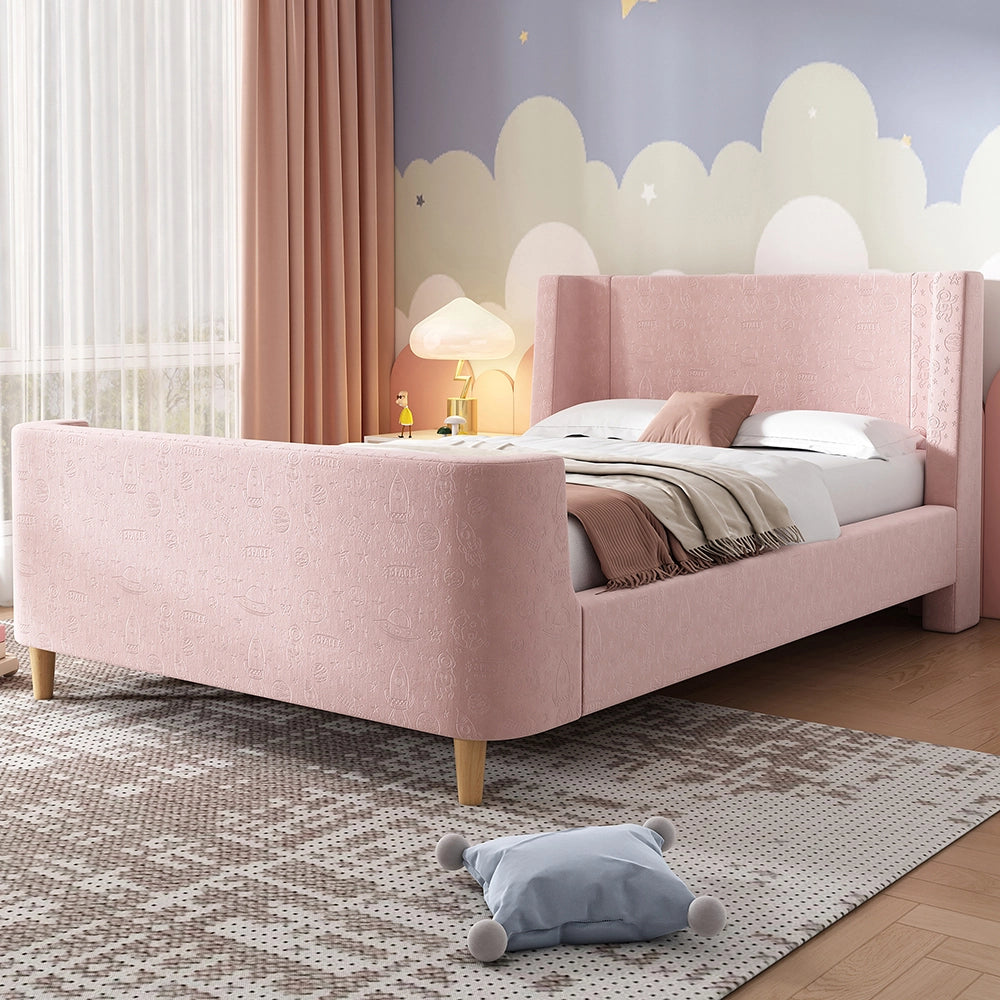Letto singolo per bambini imbottito - Xylo - 90x200 cm - Velluto rosa