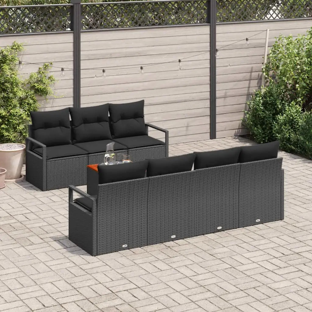 Set Divano da Giardino con cuscino 8 pcs Nero polyrattan